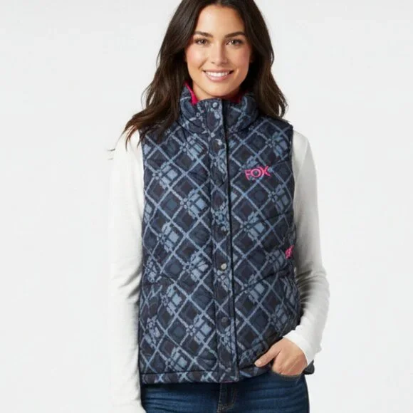 FOX Riders Company Reversible Puffer Vest Pink Plaid Women’s Medium - Picture 1 of 10